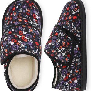 Womens Furry Memory Foam House Slippers Wide Diabetic Adjustable Indoor Outdoor